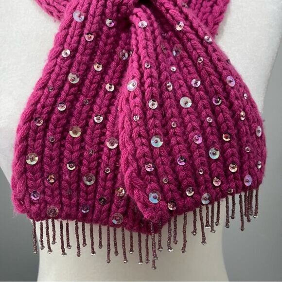 NEW Banana Republic Cashmere Hand knit Sequin Sparkle Colorful Fringe Wrap Scarf - Picture 5 of 12